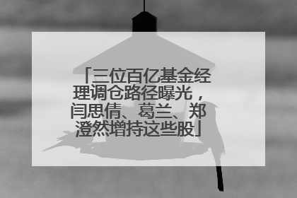 三位百亿基金经理调仓路径曝光，闫思倩、葛兰、郑澄然增持这些股